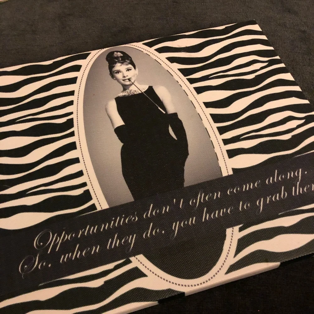 Audrey Hepburn Zebra Wall Art | Black White Glam Decor | Quote Art Deco Pin Up